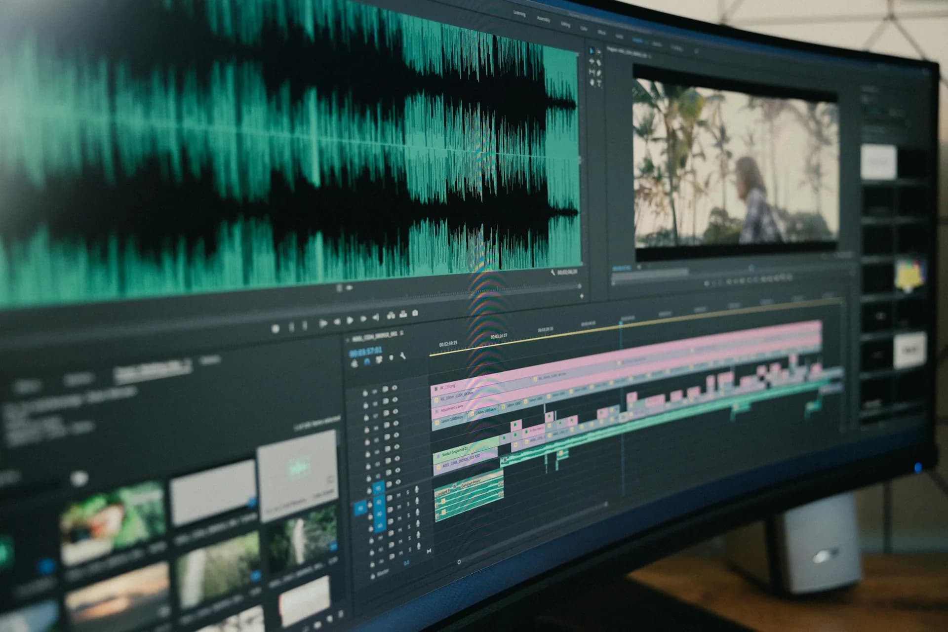 Production monitor during a professional content recording session in a studio